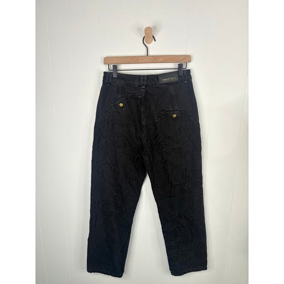 House of Sunny Staple Jean Size 6 Embroidered Black Denim Cropped Straight Leg - Picture 7 of 10